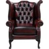 Chesterfield Queen Anne Wing Chair Antique Oxblood Leather -Home Haven Shop 15609186 1