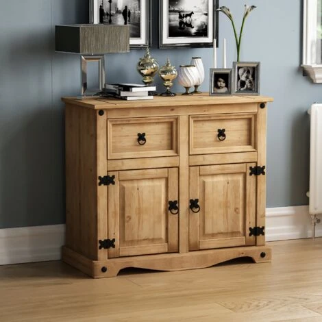 Corona Solid Pine Sideboard 2 Door 2 Drawer Cabinet Cupboard Storage -Home Haven Shop 17767099 1