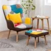 Livingandhome Multicolor Wingback Lounge Chair With Footstool And Pillow -Home Haven Shop 23759415 1