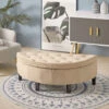 Livingandhome Semicircle Velvet Buttoned Storage Footstool With Wood Legs, Beige -Home Haven Shop 26664879 1