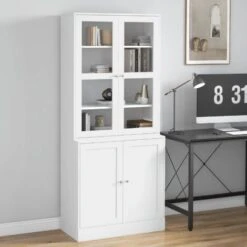 HOMCOM Modern Bookcase Display Storage Cabinet W/ Doors Adjustable Shelves -Home Haven Shop 48446290 2