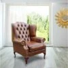 Chesterfield Mallory Flat Wing Queen Anne High Back Wing Chair UK Manufactured Antique Tan Leather -Home Haven Shop 51595251 1