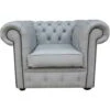 Chesterfield Low Back Club Chair Silver Grey Leather -Home Haven Shop 51598411 1