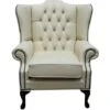 Chesterfield Bloomsbury Flat Wing Queen Anne High Back Wing Chair Cream Leather -Home Haven Shop 51598412 1