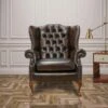 Chesterfield Mallory Flat Wing Queen Anne High Back Wing Chair UK Manufactured Antique Brown -Home Haven Shop 51599789 1