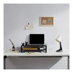 Computer Monitor Stand Riser Wood Storage Organizer Desktop Small TV Stand Laptop Printer PC Monitor Stand, Black -Home Haven Shop 64902522 3