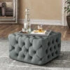 Livingandhome 62cm Deep Button Square Velvet Footstool,Grey -Home Haven Shop 65750161 1