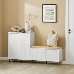 SoBuy Shoe Cabinet Sideboard With Sliding Doors,FSB62-W -Home Haven Shop 68157125 2