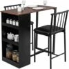 3PCS Bar Table & 2 Chairs Industrial Kitchen Dining Table Set With Side Storage -Home Haven Shop 78170866 1