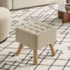 Livingandhome Beige Square Linen Upholstered Footstool With Wooden Legs -Home Haven Shop 80888127 1