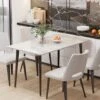 Large Dining Table Rectangular Luxury Marble Top Table Dining Room Breakfast Bar, Glossy White -Home Haven Shop 88712380 1