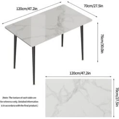 Large Dining Table Rectangular Luxury Marble Top Table Dining Room Breakfast Bar, Glossy White -Home Haven Shop 88712380 4