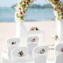 60 Pack Spandex Stretch Sashes With Sliding Buckle For Wedding, Spandex Chair Cover Bands For Folding Chairs, Banquet Decorations (White) -Home Haven Shop 89795937 3