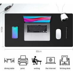 Desk Mat, PU Leather Desk Mat, Mouse Pad, Non-Slip Desk Protector, Waterproof Desk Pad For Office And Home (80cm X 40cm, Black) -Home Haven Shop 97815465 5