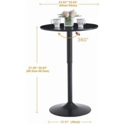 ROZHOME 60cm Black Round MDF Top Bar Table Black Metal Base Pub Table Height Adjustable -Home Haven Shop 98420957 5