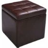 COSTWAY Faux Leather Ottoman, Pouffe Storage Toy Box With Hinge Top Padded Foot Stool, Cube Bench Seater For Living Room, Bedroom & Office, 150Kg Capacity (Brown) -Home Haven Shop 9873615 1