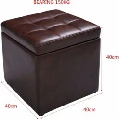 COSTWAY Faux Leather Ottoman, Pouffe Storage Toy Box With Hinge Top Padded Foot Stool, Cube Bench Seater For Living Room, Bedroom & Office, 150Kg Capacity (Brown) -Home Haven Shop 9873615 5